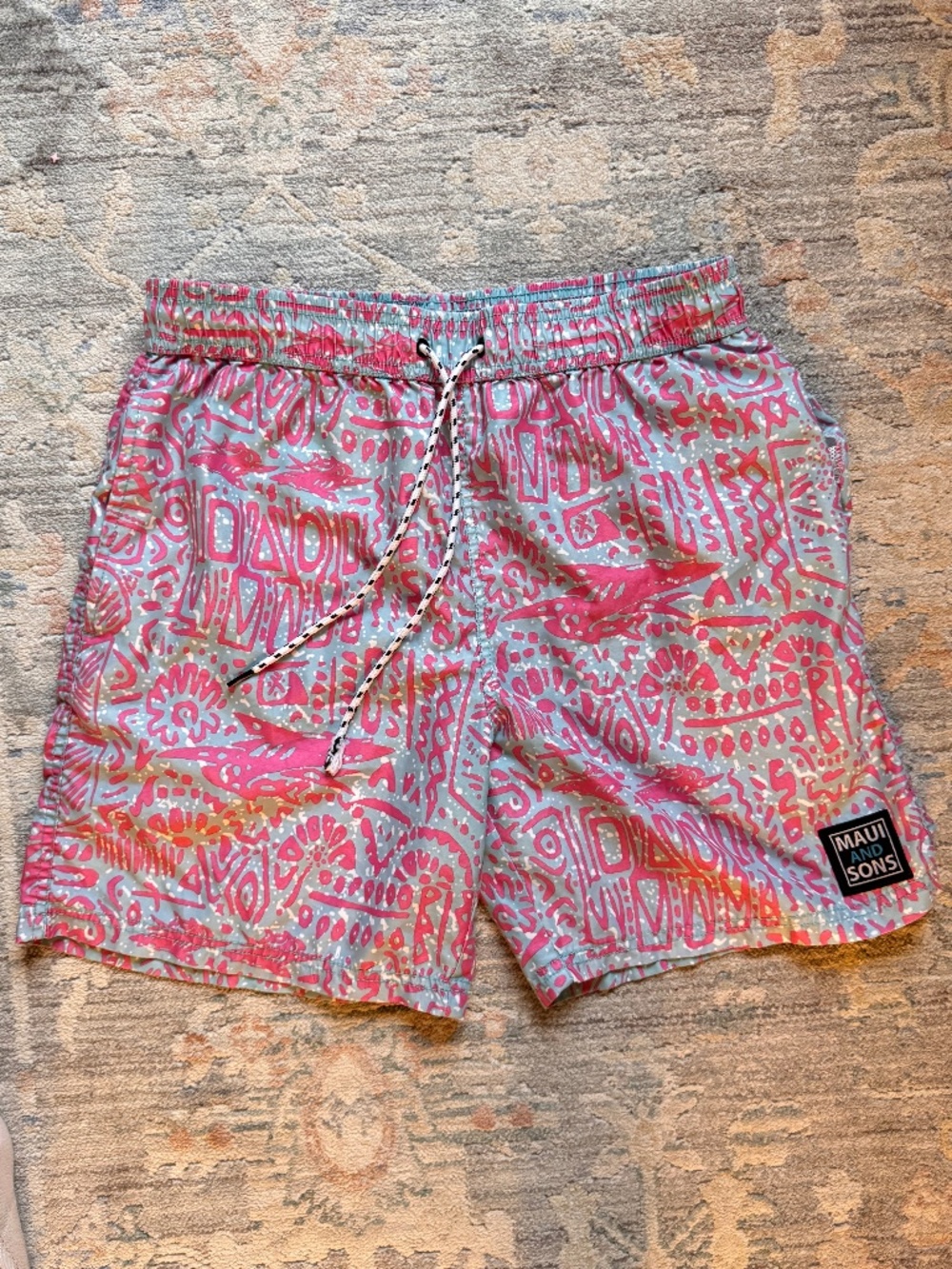 Maui and Sons Retro Geometric Swim Trunks Board Shorts Mesh Lined Men's Large